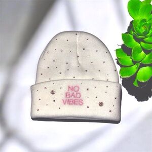 White Beanie with Pink Accents